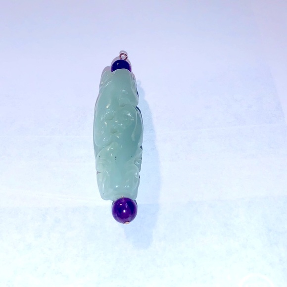 Large Craved Green Jade  Amethyst Pendant - Picture 4 of 4